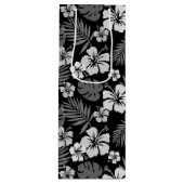 黒と熱帯の白いハイビスカスの花 ワインギフトバッグ (正面)