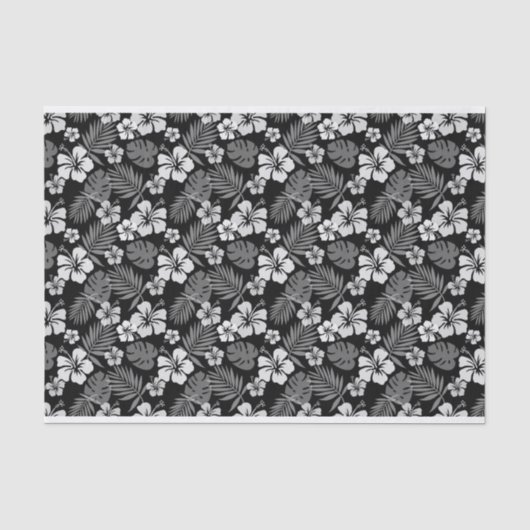 黒と熱帯の白いハイビスカスの花 薄葉紙 (正面)