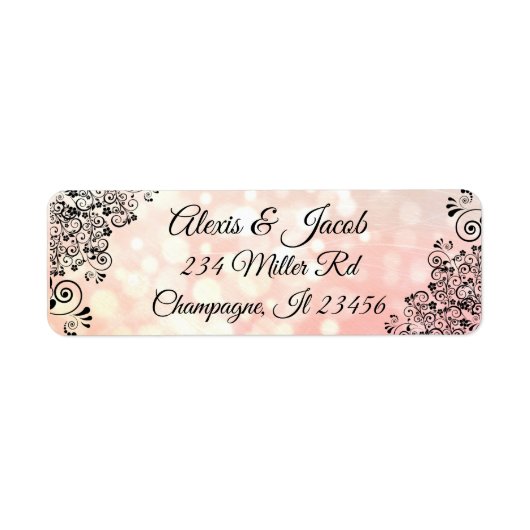 黒と珊瑚のエレガント文字戻りラベル ラベル (正面)