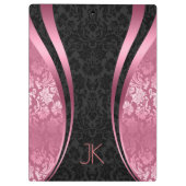 黒と珊瑚赤色の幾何フローラ クリップボード (裏面)