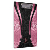 黒と珊瑚赤色の幾何フローラ クリップボード (右)