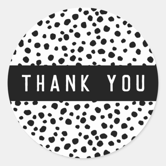 黒と白ありがとうダルマチアのドットのパターン ラウンドシール (正面)