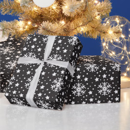 黒と白いクリスマスの休日の雪 ラッピングペーパー