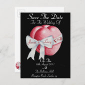 黒と白い弓の赤いハートは日付を保存 案内ポストカード (正面/裏面)