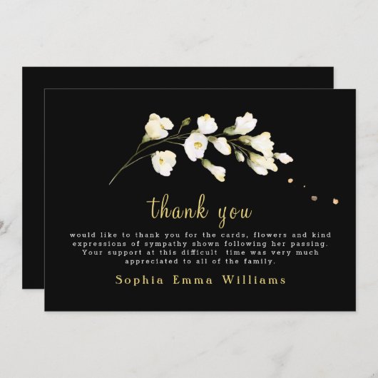 黒と白い花のフローラ サンキューカード (正面/裏面)
