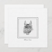 黒と白でスケッチされたRegal Maine Coon Cat ノートカード (正面/裏面)