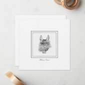 黒と白でスケッチされたRegal Maine Coon Cat ノートカード (正面/裏面インサイチュ)