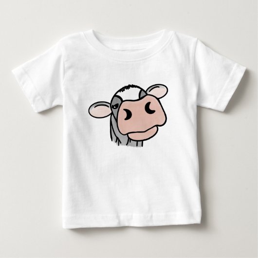 黒と白とピンクのキスの灰色の農場の動物のキャラクター ベビーTシャツ (正面)