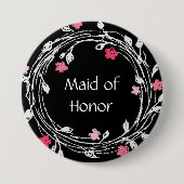 黒と白とピンクの花輪 メイド・オブ・オナー 缶バッジ (正面)