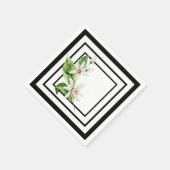 黒と白とレモンの花 スタンダードカクテルナプキン (角)