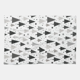 黒と白と灰色のクリスマスツリーパターン キッチンタオル
