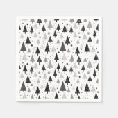 黒と白と灰色のクリスマスツリーパターン スタンダードカクテルナプキン (正面)