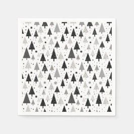 黒と白と灰色のクリスマスツリーパターン スタンダードカクテルナプキン