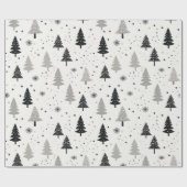黒と白と灰色のクリスマスツリーパターン ラッピングペーパー (フラット)