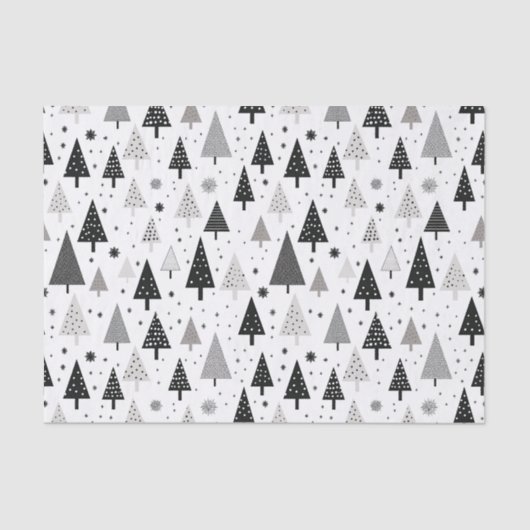 黒と白と灰色のクリスマスツリーパターン 薄葉紙 (正面)