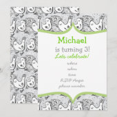 黒と白と灰色の声を出す鳥 招待状 (正面/裏面)