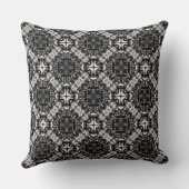 黒と白と灰色の波打ったマンダラ模様 クッション (裏面)