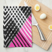 黒と白と灰色の絡ストライプみ合った文字 キッチンタオル (四つ折り)