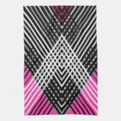 黒と白と灰色の絡ストライプみ合った文字 キッチンタオル (縦)