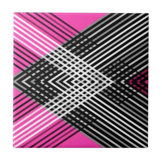 黒と白と灰色の絡ストライプみ合った文字 タイル (正面)