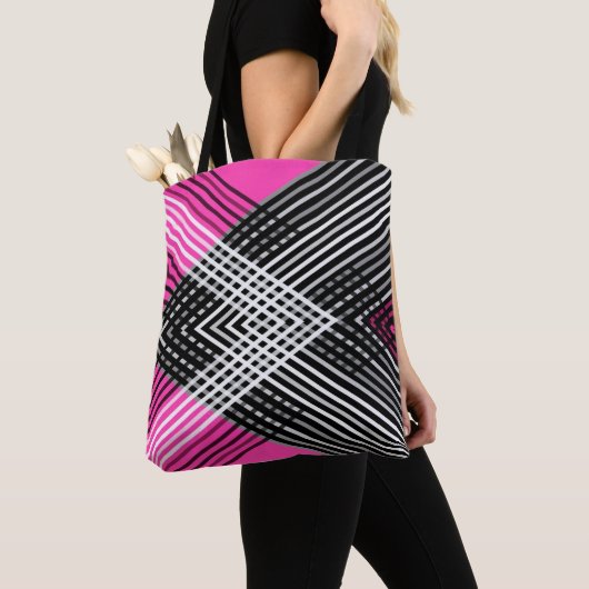 黒と白と灰色の絡ストライプみ合った文字 トートバッグ (クローズアップ)