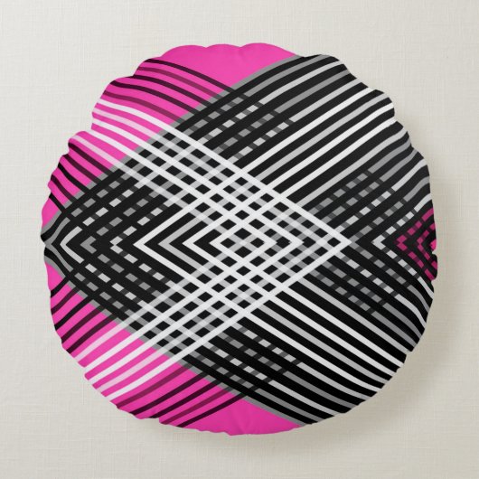 黒と白と灰色の絡ストライプみ合った文字 ラウンドクッション (正面)