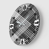 黒と白と灰色の絡ストライプみ合った文字 ラージ壁時計 (傾斜)