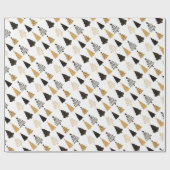 黒と白と金ゴールドのお洒落クリスマスツリー ラッピングペーパー (フラット)