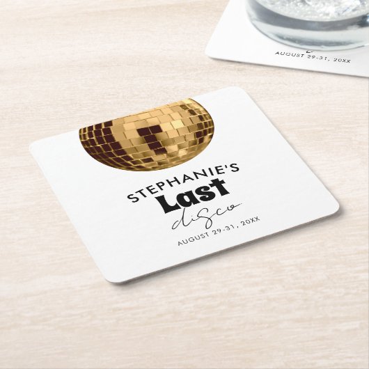 黒と白と金ゴールド最後のディスコバチェロレッテ スクエアペーパーコースター (アングル)