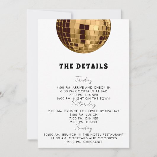 黒と白と金ゴールド最後のディスコバチェロレッテ 招待状 (裏面)