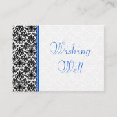 黒と白と青のダマスクの結婚式の願い エンクロージャーカード (正面)