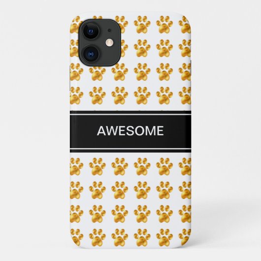 黒と白にゴールドの足跡とカリグラフィー Case-Mate iPhoneケース (裏面)