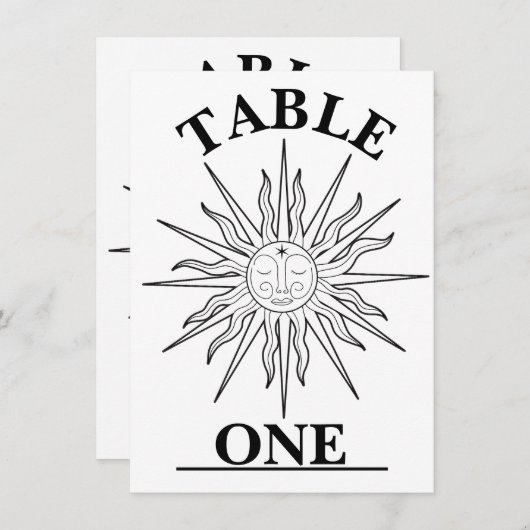 黒と白のお洒落太陽の天体テーブル番号 招待状 (正面/裏面)