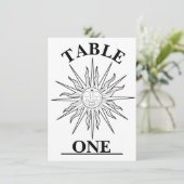黒と白のお洒落太陽の天体テーブル番号 招待状 (スタンド正面)