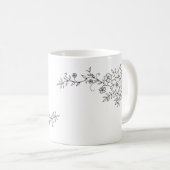 黒と白のお花の模様のマグカップ コーヒーマグカップ (正面右)