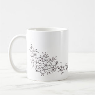 黒と白のお花の模様のマグカップ コーヒーマグカップ