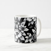 黒と白のお花 コーヒーマグカップ (正面右)