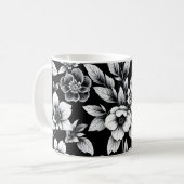 黒と白のお花 コーヒーマグカップ (正面左)