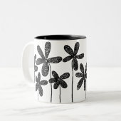黒と白のお花 ツートーンマグカップ (正面左)