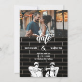 黒と白のかわいいシンプルなアニメ結婚式 セーブザデート (正面)