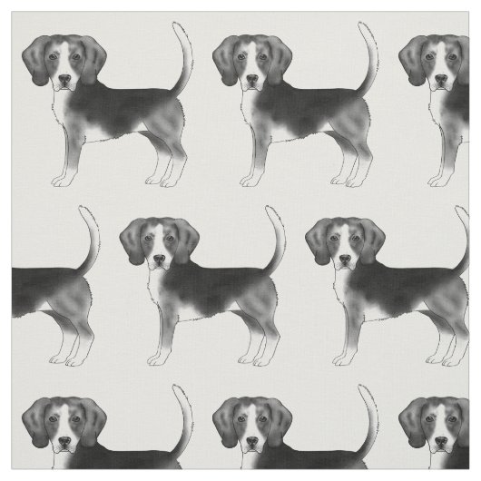 黒と白のかわいいビーグル犬のパターン ファブリック (見本)