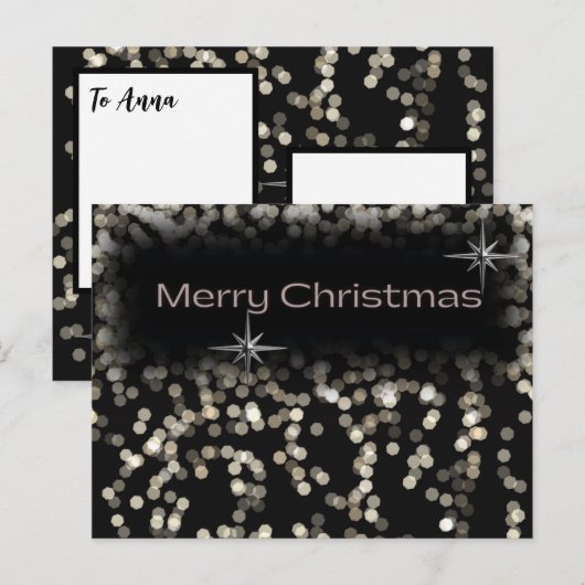 黒と白のきらきらした星 メリークリスマス インビテーションポストカード (正面/裏面)
