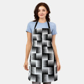 黒と白のこぎり歯グラデーションパターン エプロン (着用した状態)