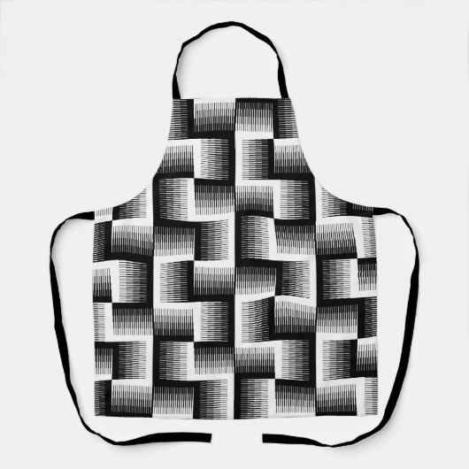 黒と白のこぎり歯グラデーションパターン エプロン (正面)