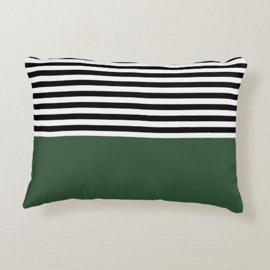 黒と白のとダークエメラルドグリーンストライプ アクセントクッション (裏面)