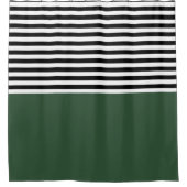 黒と白のとダークエメラルドグリーンストライプ シャワーカーテン (正面)