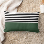 黒と白のとダークエメラルドグリーンストライプ ランバークッション (ブランケット)