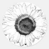黒と白のひまわりステッカー ラウンドシール (正面)