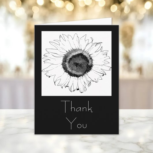 黒と白のひまわり感謝カード サンキューカード