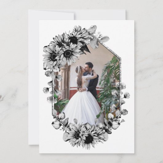 黒と白のひまわり ウェディングパーティ招待状 招待状 (裏面)